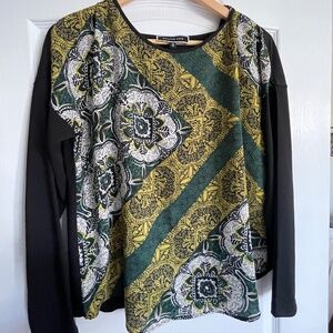 Melanie Lyne Green & Mustard Paisley Blouse | Size M | Long Sleeve Top